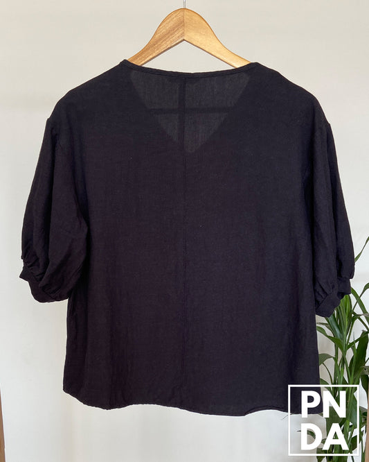 Camisa coreana de lino azul oscuro AROUND 101