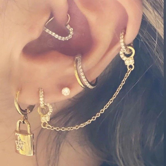 SET EAR CUFF CHAIN HEART 7 PCS