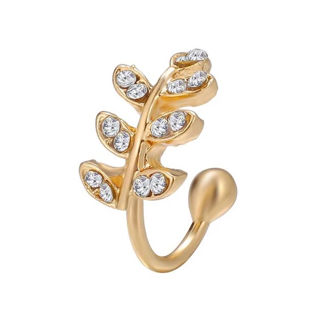 EAR CUFF CRISTAL HOJITAS DORADO