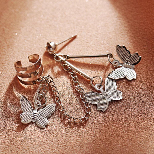 EAR CUFF CADENA MARIPOSA PLATEADO