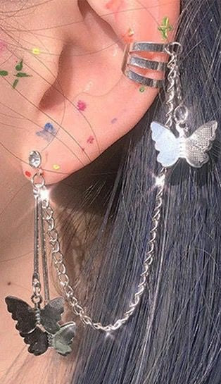 EAR CUFF CADENA MARIPOSA PLATEADO