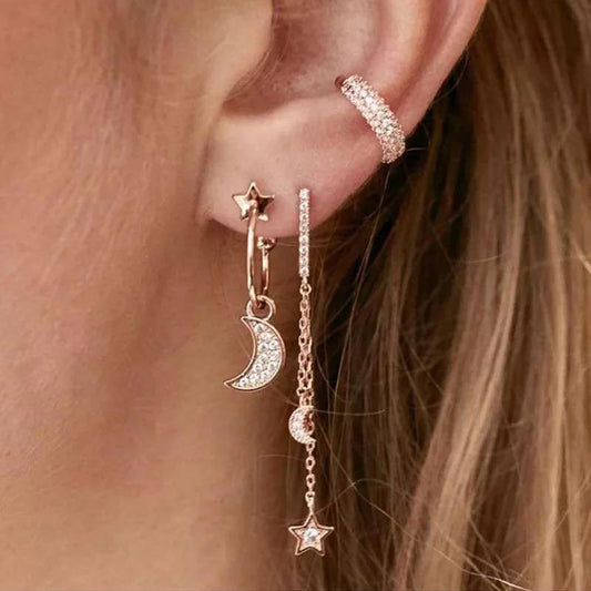 SET  EAR CUFF STAR MOON 3 UNID