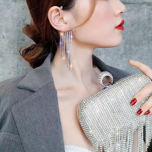 EAR CUFF CADENA BRILLANTES PLATEADO