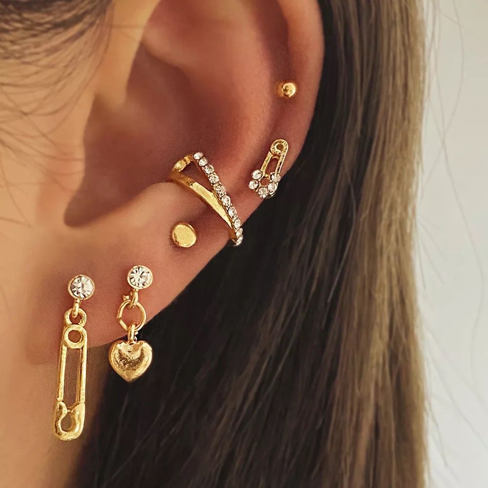 SET EAR CUFF HEART BLING