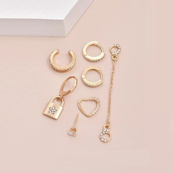SET EAR CUFF CHAIN HEART 7 PCS