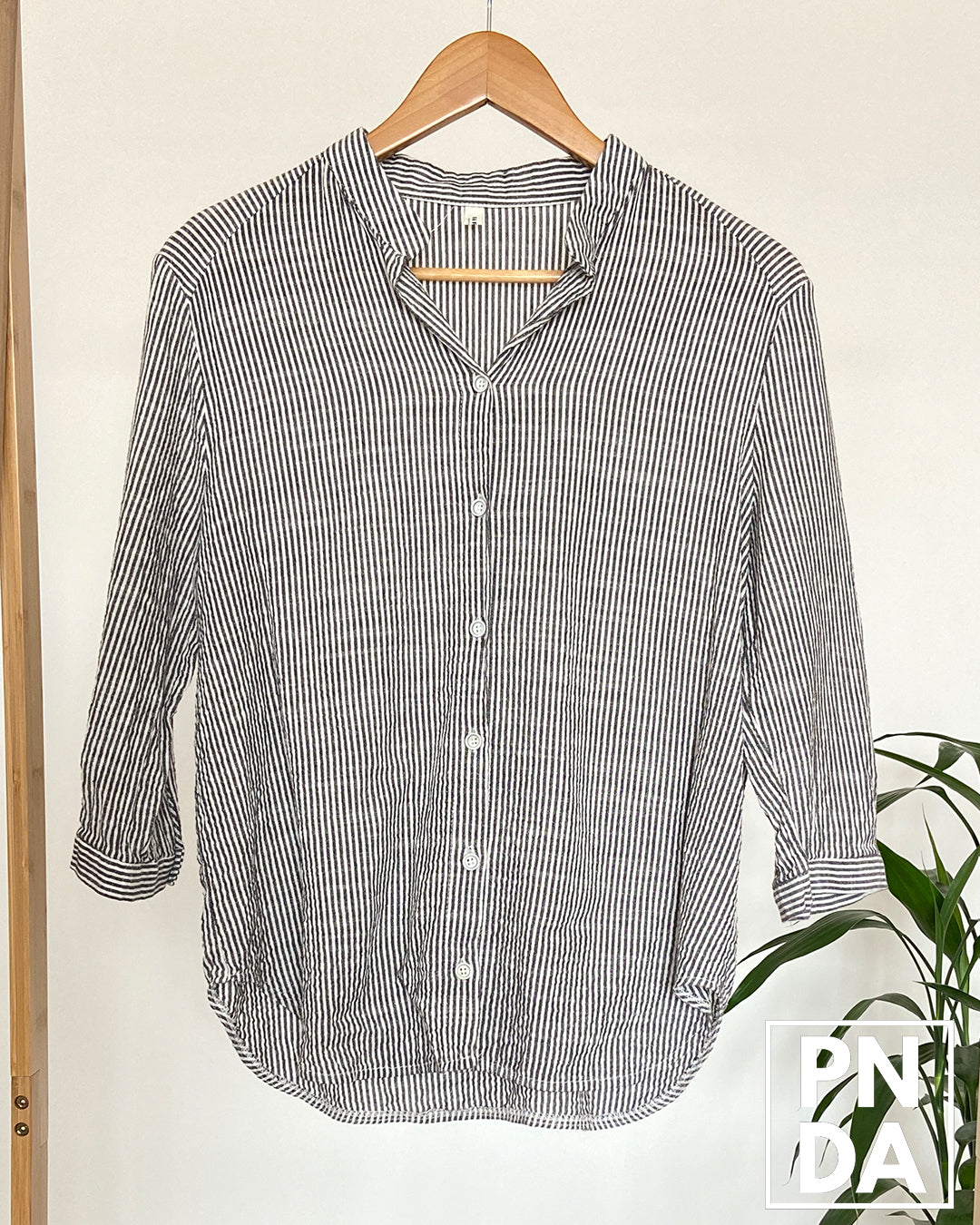 Camisa stripe blanco y negro sin cuello 3/4 MARE